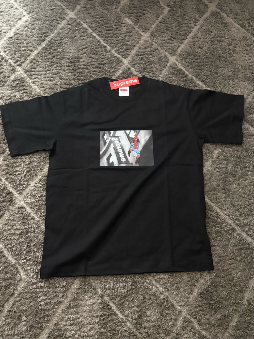 Supreme Black Graphic Tee with spider-man
